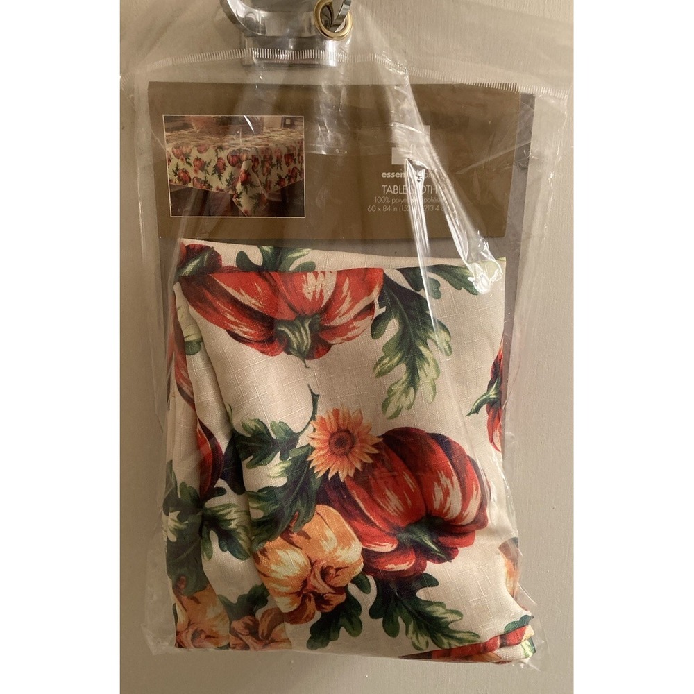 Kmart Essential Home Fall Tablecloth printed Pumpkins Flowers 60x84 New Open Pkg